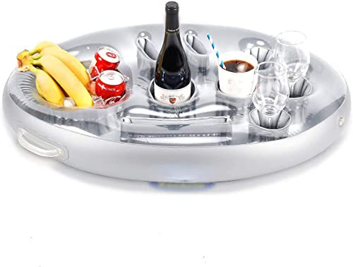 XNSHUN Aufblasbarer Schwimm Getränkehalter, Pool Getränkehalter Poolbar Aufblasbar Im Rettungsring-Design Mit 8 Löchern Für Pool, Cocktailhalter, Bierhalter, Becher (Grau)