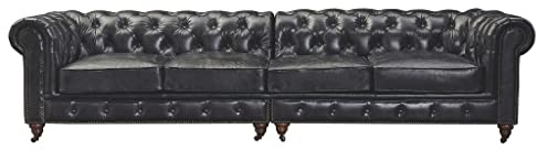 Crafters and Weavers Century Chesterfield Sofa - Slate Leather - 118