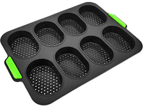 Yusheng Mini moule à pain en silicone - 8 gird French Bread - Moule à pain ovale - Moule à pain en silicone de qualité alimentaire pour pain fait maison - Petits perforés