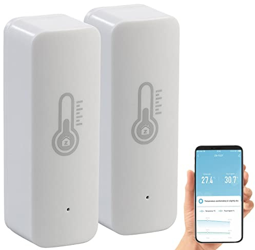 Luminea Home Control Feuchtigkeitssensoren: WLAN-Temperatur- & Luftfeuchtigkeits-Sensor mit App, 2er-Set (WLAN Thermometer Fernzugriff, Temperatursensor App, Baby)