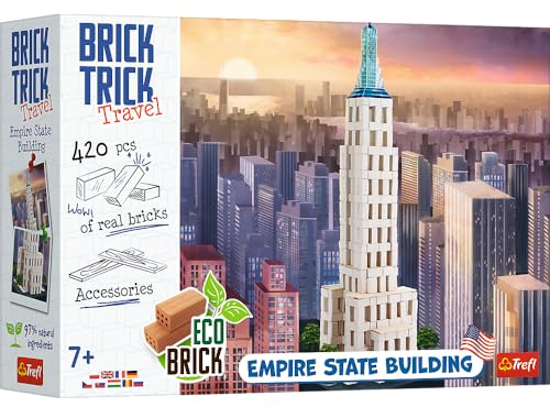 Trefl - Brick Trick Travel: Empire State Building - Bauen mit Brick Travel, New York City, EKO Brick Bricks, 420 Bausteine, wiederverwendbar, Kreativ-Set für Kinder ab 7 Jahren