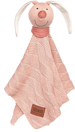 SIGIKID 39604 Strick-Schnuffeltuch Hase Knitted Love, kuschelweiches Schmusetuch aus Baumwollstrick Einschlafhilfe und Tröster für Babys & Kinder von 0-36 Monaten, Rosa, 40x40x7 cm