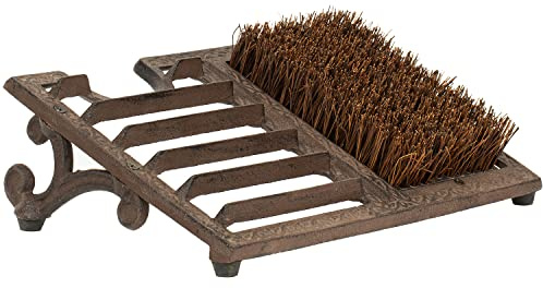 MyGift Boot Brush Scraper Outdoor, Heavy Duty Cast Iron Shoe Scraper Mat, Boot Dirt Cleaner Brush, Vintage Rustic Black Angled, Dark Brown