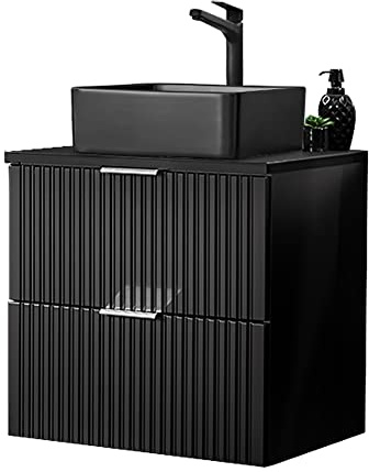 Lomadox Mobili da bagno 61 cm, con lavabo nero opaco, effetto scanalato, 60,6 x 72,2 x 46,5 cm