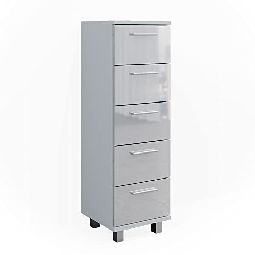 Vicco Badschrank Ilias, Badezimmerschrank mit Schubladen, Weiß Hochglanz, 30 x 95 cm