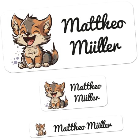 foliado® kids 165 Stück Namensaufkleber Kinder verschiedene Motive 3 Größen als Set Klebeetiketten für Gegenstände & Stifte Sticker Namensetikett Schule Kindergarten wasserfest APD-055S (Wolf)