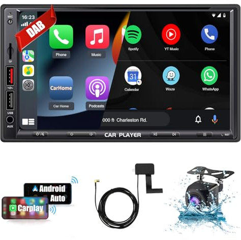 SEMAITU DAB Car Stereo, Android 12 Car Audio for Wireless Apple Carplay & Android Auto, 7 Touchscreen Double DIN with Voice Control, Backup Camera, GPS Navi, Bluetooth/FM/AM/RDS/DSP/MIC - TH008DAB
