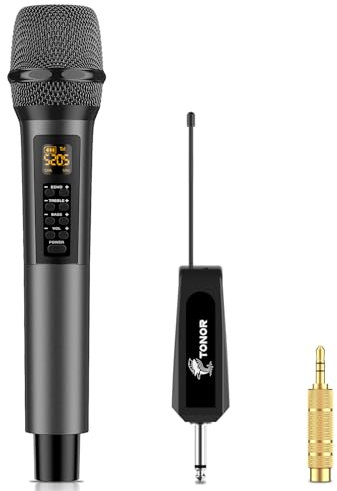 TONOR Mikrofon Kabellos mit Bass/Echo/Treble Soundeffekte, Funkmikrofon 60m Reichweite, Empfänger mit 6,35 mm & 3,5 mm Ausgang, Wireless Microphone für DJs, Reden,Kirche, Hochzeit, Karaoke, TW515