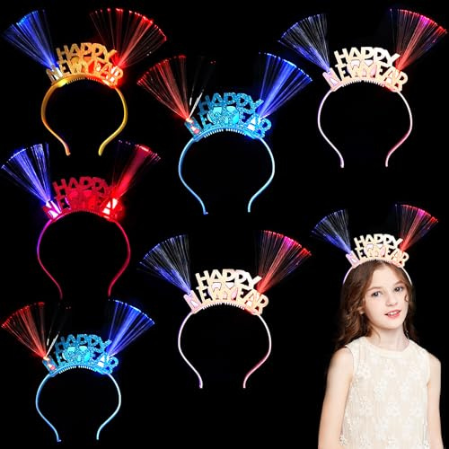 Shinybox 2026 Neujahr Stirnband mit LED, 6 Stück Happy New Year Blinkende Haarreif, Silvester Kopfbedeckung Haarschmuck, Tiara Kronen Kopfschmuck Für Neujahr Party Favors(Zufällige Farbe)