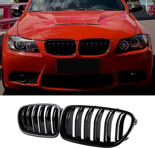 Hengjiayao E90 E91 Grille De Calandre Grilles avant pour BMW3 Série E90 E91 2009-2012 Noir Brillant Double Lattes (For 3er E90 2009-2012)