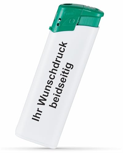 #teamludorf Elektronik-Feuerzeug mit Druck - Beidseitig Bedruckt mit Wunsch-Text & Logo - Nachfüllbar - Werbe-Geschenk (weiß-grün, 100)