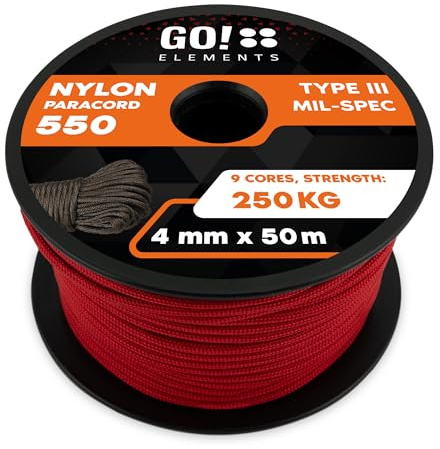 GO!elements Paracord Seil aus reißfester Nylonschnur - 4mm Paracord 550 Typ III Schnur - geeignet als Allzweckseil & Reepschnur - Max. 250kg