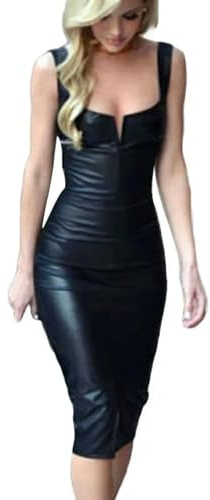 Läderklänning Off The Shoulder Mode Dambandage Bodycon Sleeveless Club Evening Party Kort klänning Elegant Vestido