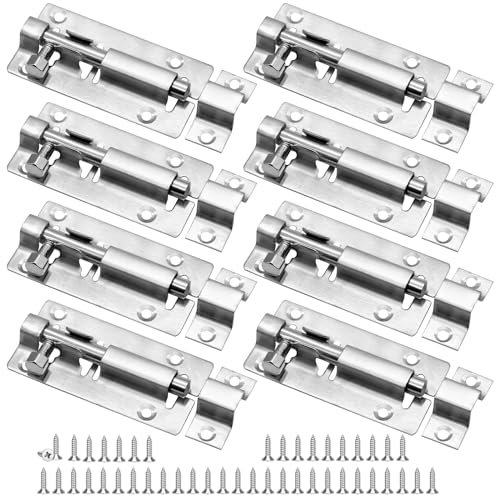 Piuluvor® 8 Stück Türriegel Edelstahl, Tür Riegelschloss 3 Zoll Türriegel Klein Riegelschloss Edelstahl Tür Schieberiegel mit Schrauben für Schrank, Schuppen, Gartentor