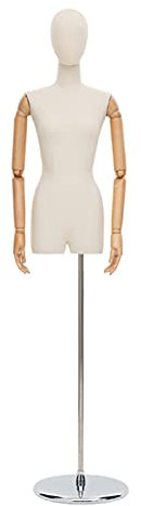 Weiblicher Mannequin-Torso-Körper, Schneiderpuppe mit Holzarmen und Kopf für Kleidungs- und Kleiderständer, Verstellbarer runder Metallsockel, 2 Stile