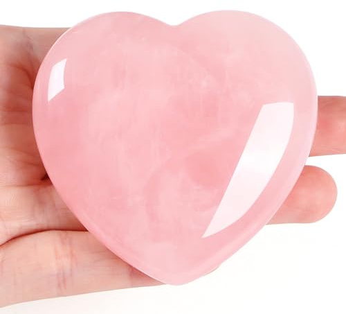 GUJOXILA 60mm Rose Quartz Crystal Large Heart Love Crystals and Healing Stones Gifts for Women Heart Gemstones Pink Ornaments Polished Nature Reiki Balancing Spiritual Stones