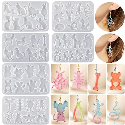 JS MOLD Schmuck Gießform Silikon,Ohrringe Resin Formen,Epoxidharz Formen Schmuck Set, Silikonformen Epoxidharz Für Schmuckherstellung Anhänger Halskette Ohrringe Dekoration (6set)