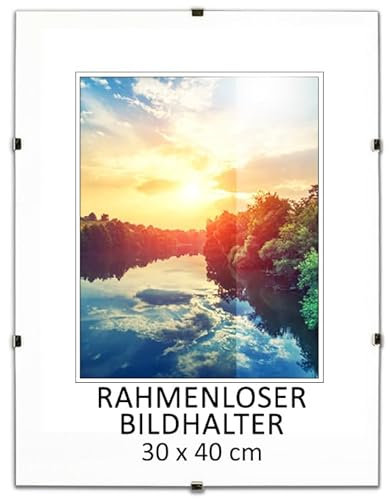 MG Design Cadre à clips 30 x 40 cm – cadre sans bordure en plexiglas pour photos, posters et puzzles – suspension verticale ou horizontale