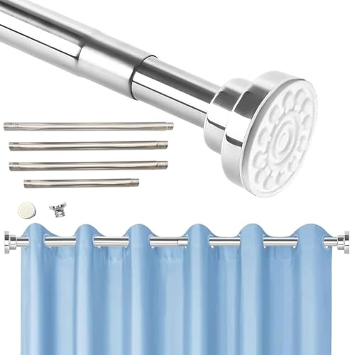Extendable Shower Curtain Pole 57-243cm Telescopic Rail No Drill Heavy Duty | Heavy-Duty Spring Tension with Anti-Slip End Caps Delivers Reliable Support While Protecting Walls and Tiles from Scratches