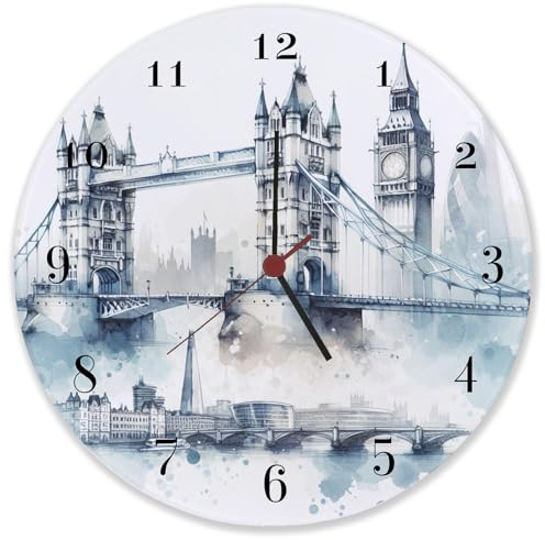 speecheese Wahrzeichen London Wanduhr aus Glas Big Ben Tower Bridge Design Eye-Catcher im Buckingham Palace-Stil London Flair