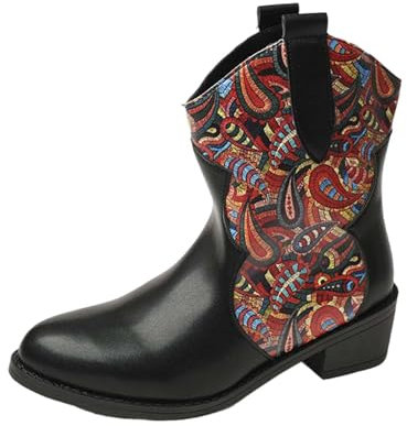 Generisch angebote des tages heute damenLangschaft Stiefel Damen Einfarbige Mid Calf Cowboy Stiefel Damen Flach Rutschfeste Laufsohle Casual Spitze Zehe Klobige black week angebote