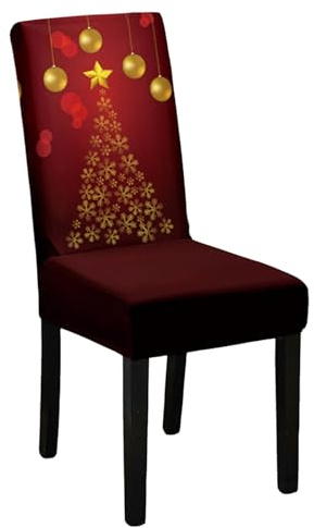 Odot Weihnachten Stuhlhussen mit 2-8 Stühlen Set, Rot Stretch Esstisch Stuhlhussen Hussen Waschbarer Stuhlbezug Sesselbezug für Weihnachtsfeier (4er Set,Burgunderrot Gold)