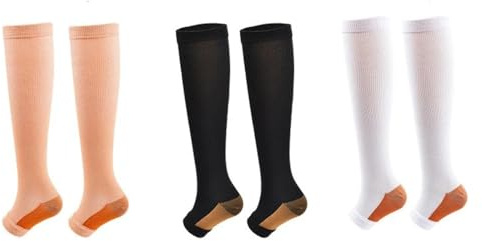 Kompressionsstrümpfe Damen und Herren, 3 Paar Kompressionssocken Stützstrümpfe Compression Socks, Stützstrümpfe, Thrombosestrümpfe, Sport, Reisen, Radsport, krankenschwester, Schwarz, Weiß, Hautton