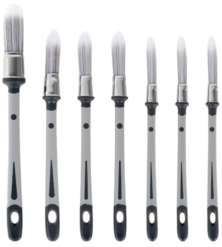 7Pcs Round Small Paint Brush, Sash Brush 0.45/0.6/0.75/0.8 inch | Long Tapered & Micro-tipped Filaments, Precision Edge Painting, for Sash Windows, Architraves, Moulding, Profiles Surfaces