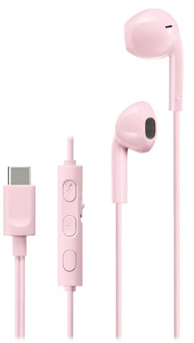 JVC HA-FR17UC-P – budtyp USB-C hörlurar med inbyggd DAC för kraftfullt och kristallklart ljud, praktisk mikrofon och 3-knappars fjärrkontroll i extremt kompakt design (rosa)