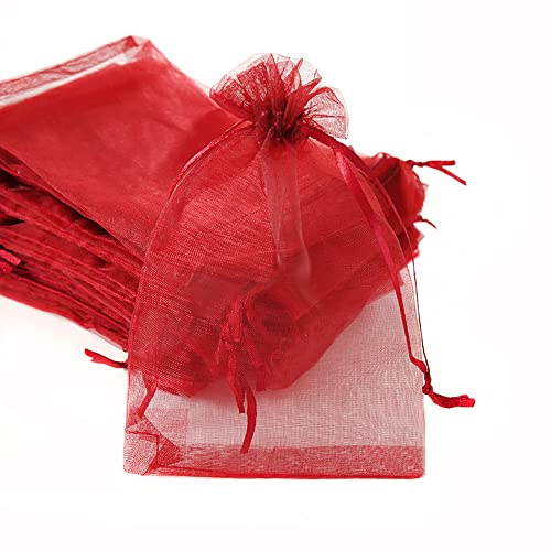 Anevous 20 Stück Organzasäckchen, 15x20cm Geschenk Organzabeutel, Organza Säckchen zum Befüllen, Beutelchen Organza mit Kordelzug für Hochzeit Bonbonsbeutel, Schmuckbeutel, Geschenkbeutel,Weinrot