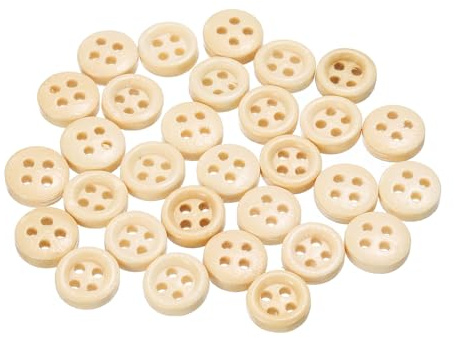 QUARKZMAN 30 Pezzi 16L Bottoni da Cucito in Legno 10mm (3/8) Bottone di Ricambio Rotondi da Cucire a 4 Fori per Abbigliamento Fai Da Te Artigianato Decorazione, Legno Naturale