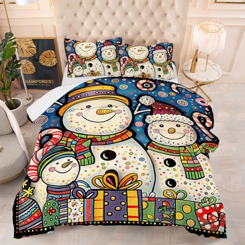 Bettdecke 200X200 Weihnachts Schneemann Bettdecken 200Gsm,Dünne Und Leichte Duvet,4 Jahreszeiten Bettdecken,Weiche Mikrofaser Bettdecke Mit 2 Kissenbezüge,Warm Steppbettdecke Für Allergiker