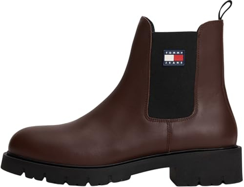 Tommy Jeans Donna Stivaletti Chelsea in Pelle, Marrone (Dark Mocha), 38