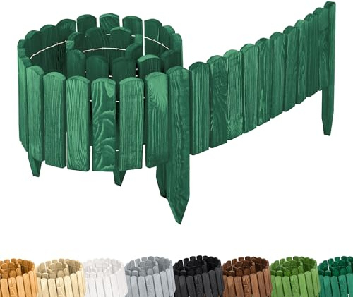 Garronda bordatura giardino bordura per aiuola staccionata in legno per giardino cordolo per aiuole Rollborder Recinzione Bassa Aiuola Lunghezza: 200 cm GD-0108 (Verde smeraldo, Altezza: 20 cm)