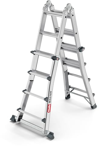 Hailo Master M100 Alu-Multifunktionsleiter 4x4 Stufen bis 150 kg, Silber | Verwendbar als Anlege-, Schiebe- und Stehleiter, Stufen im Arbeitsbereich für sicheren Stand