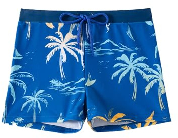 SWAUSWAUK Badbyxor för pojkar i åldrarna 3-12, badshorts för barn med foder, justerbar midja, sommar strandtryck, Blå + kokosnöt, 7-8 År
