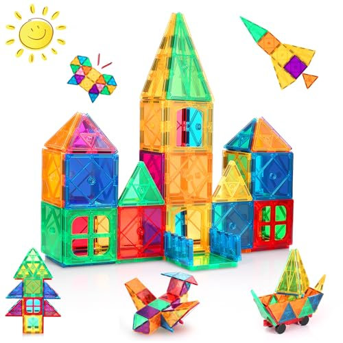 Glyntora Magnetic Building Blocks Magnetic Tiles 50PCS Kids Learning Educational Construction Toys 3 4 5 6 7 8 9 10 11 12 Years Old for Boys Girls