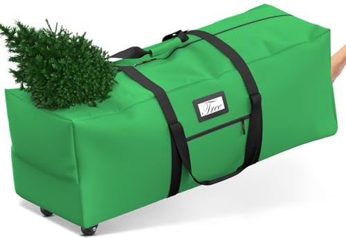 Mrrihand Christmas Tree Storage Bag, Large Artificial Anti-Tear Heavy-Duty 600D Oxford Cloth Xmax Christmas Tree Storage Box with Rolling Wheels, Christmas Tree Storage Container (Bright Green, 9Ft)