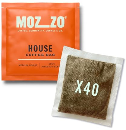 Mozzo Coffee Bags 40 Pack | Medium Roast Brew-in-Cup Ground Coffee | 100% Arabica Blend | Individually Wrapped