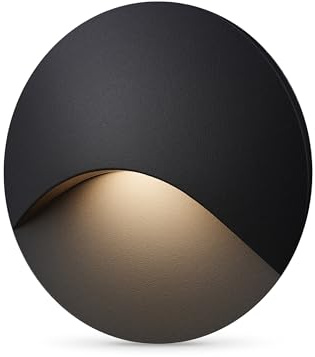 lambado® LED Treppenbeleuchtung Schwarz für Innen & Aussen | IP65 Wasserschutz | 230V Unterputz Treppenlicht Rund 3W Warmweiss | Wandeinbauleuchte für Treppen | Treppenstufenbeleuchtung