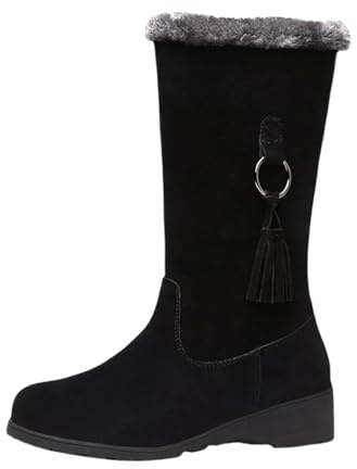 Generisch Botas de invierno de invierno y gamuza de invierno Botas cálidas de pantorrilla para deslizarse Botas cómodas casuales, Negro , 41 EU