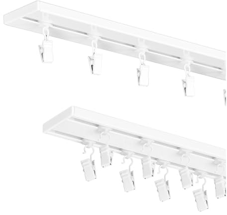 MDEKOR Aluminium-Vorhangschiene 250 cm - 2-in-1 Einzelschiene oder Doppelschiene, Deckenmontage, Weiß - Komplett-Montageset inkl. Metall-Klammern Clips & stabile Metall Halterungen - Leise Laufkanäle