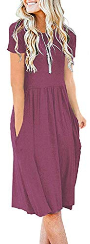 AUSELILY Abiti estivi da donna, a maniche corte, lunghezza al ginocchio, con tasche, vestibilità larga, plissettati, stile impero, t-shirt, malva, 3XL