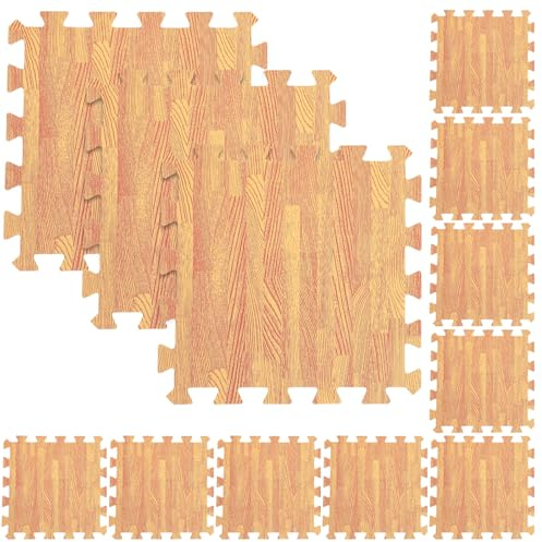 Lurrose 12 Stück Teiliges Holzoptik Schaumstoff Puzzle matte Krabbelmatte Spielmatte Bodenschutz Interlockend Rutschfest Weich für Kinderzimmer und Spielbereich
