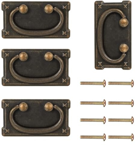 ZHUDALA 4 Pack Retro Furniture Handles - Antique Drawer Knobs for Wardrobe, Cabinet, Cupboard & Bedroom Furniture