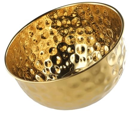 Yhenlovtt Ensaladera de acero inoxidable con acabado martillado, cuenco redondo para mezclar y servir para el hogar, cocina, ensalada, huevo, verduras, diámetro de 20 cm a 28 cm (dorado 24 cm)