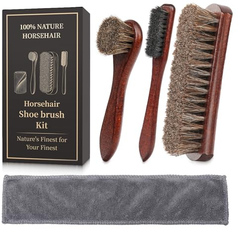4PCS 100% Horse Hair Brush for Leather Shoe Brush Cleaning Boot Care Horse Hair Brush for Polishing Shining Buffing Dauber Applicator Suede Brush Professional Shoe Shine Brush for Cloth Car Seat Bag