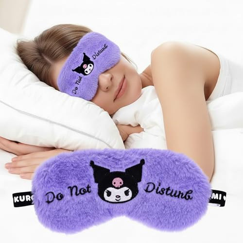 [ Test SEHR GUT, Note 1.1 *] Kuromi Schlafmaske Plüsch – Weiche Augenmaske & Schlafbrille für Damen & Mädchen – Nachtmaske zum Schlafen, Reisen, Entspannen & Ausruhen – Süßes Kawaii Design