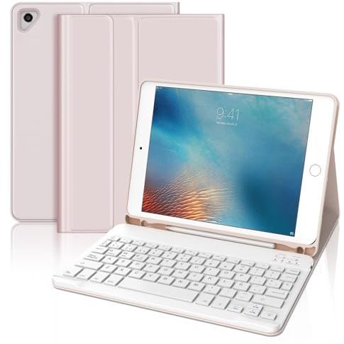 Funda con Teclado para iPad 6a Generación 9.7, Teclado Bluetooth Desmontable con Funda y Portalápices para iPad 6a Gen 2018/5a Gen 2017/iPad Pro 9.7 2016/iPad Air 2 2014y iPad Air 1 2013-Rosa