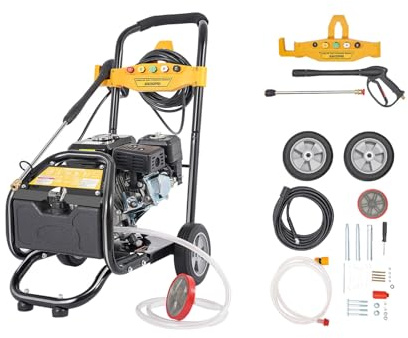EGBNSY Idropulitrice Professionale, Idropulitrice a Scoppio, Idropulitrice 200 Bar con Motore 7.5HP, Filtro Integrato e Tubo 8m, Pulivapor Alta Pressione per Pulire Auto, Cortili, Tetti e Pavimenti